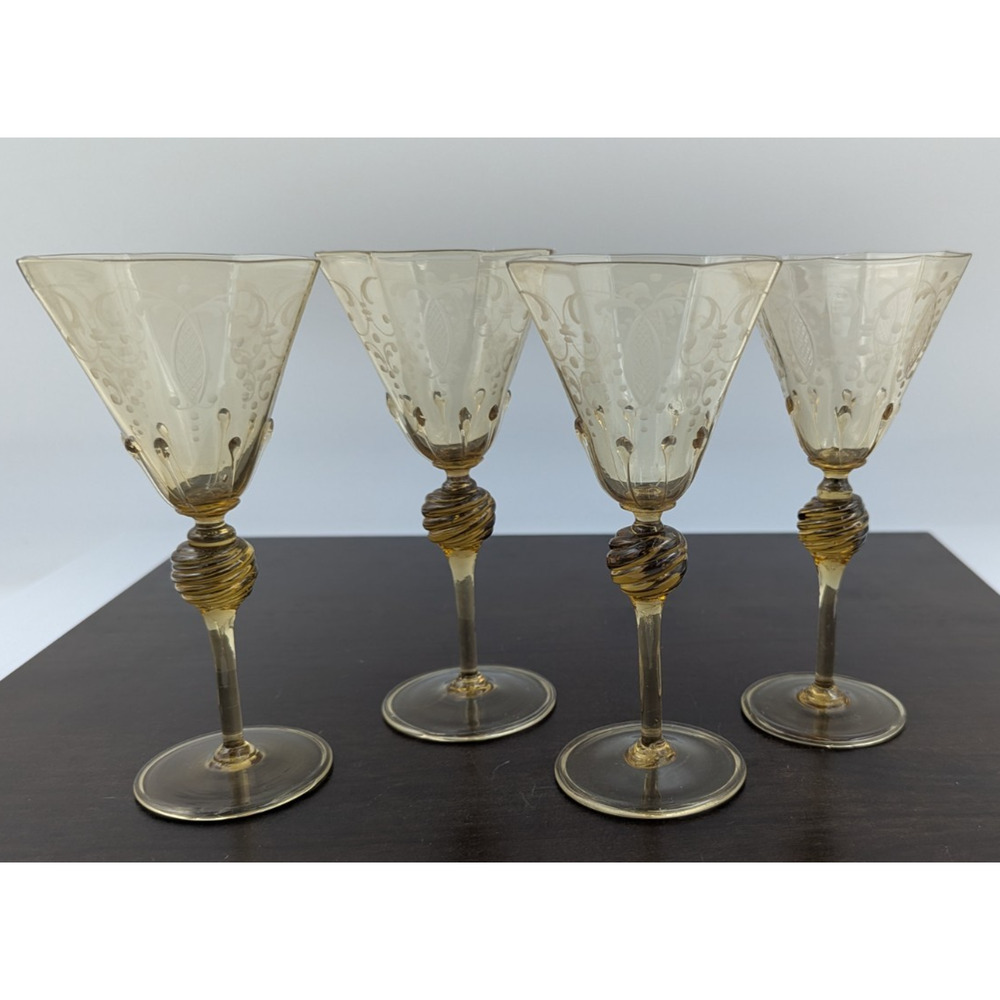 Salviati Murano "Regina Margherita" Sherry Sweet Wine Glasses Set of 4 Italy